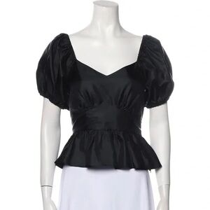 LoveShackFancy Black Delray Gathered Taffeta Peplum Top size 6